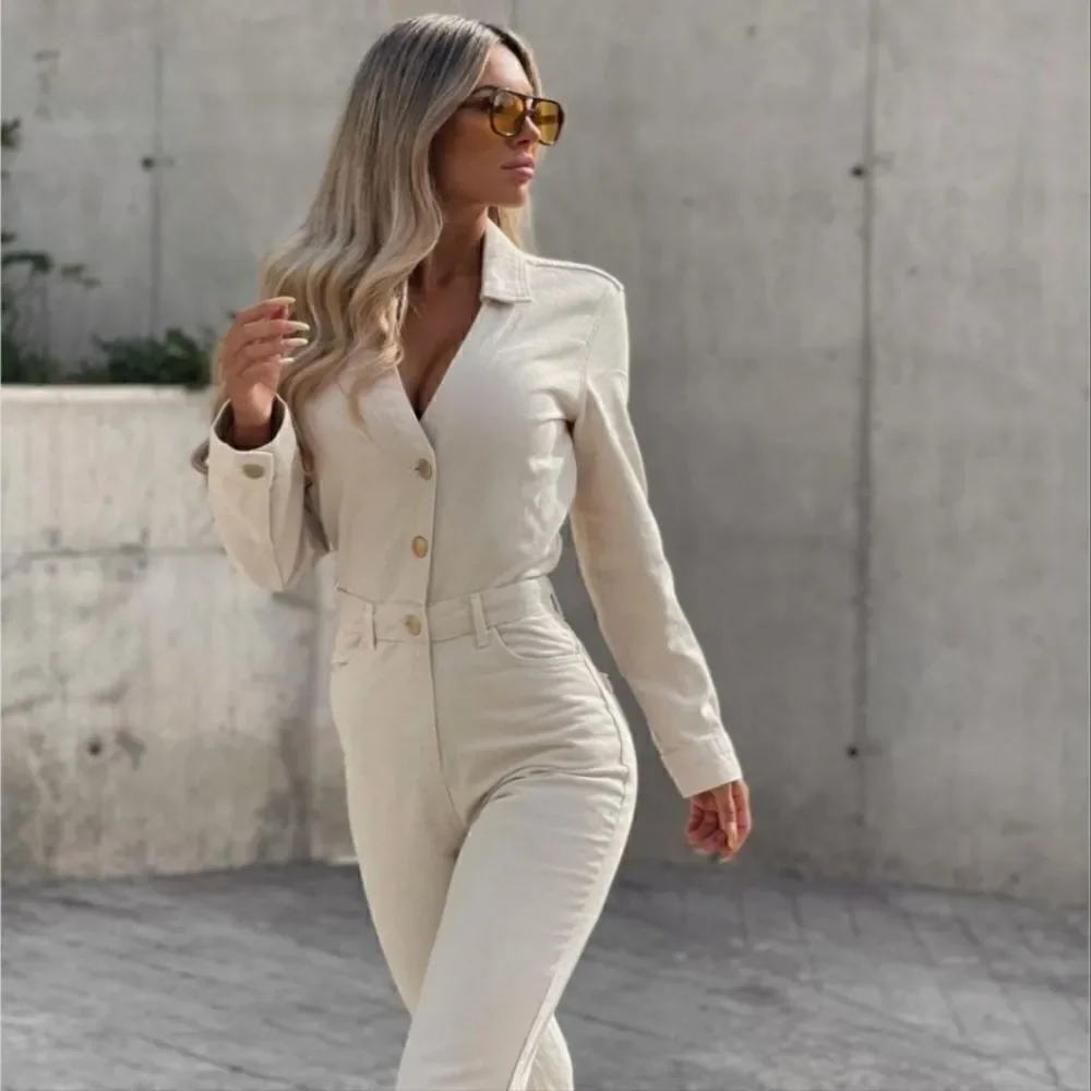 NEW IN !!!! GOLD BUTTON DENIM JUMPSUIT ZARA